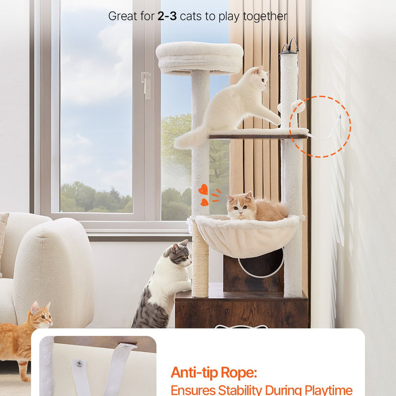 VEVOR kaķu rāpšanās koks, kaķu skrāpēšanas koks, spēļu koks, 580x500x1400 mm