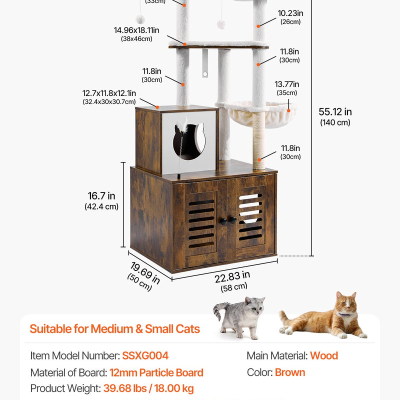 VEVOR kaķu rāpšanās koks, kaķu skrāpēšanas koks, spēļu koks, 580x500x1400 mm