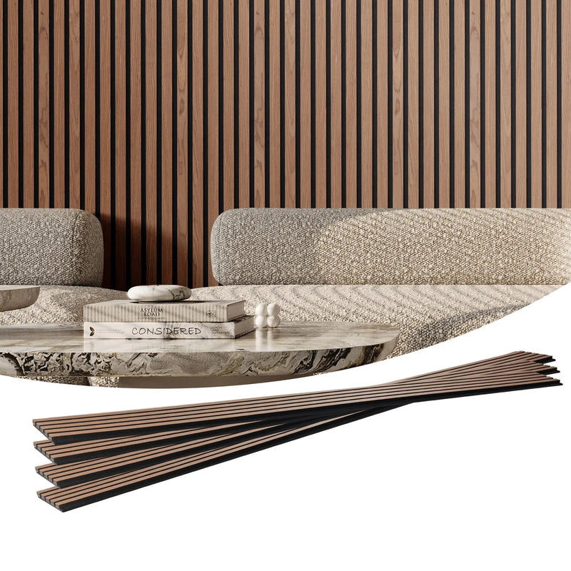 VEVOR koka līstu akustiskie paneļi, 200 × 2400 mm, MDF akcenta koka sienas paneļi modernam interjeram, mākslīgā koka sienas paneļi stilīgam dekoram un trokšņu samazināšanai, valrieksta krāsā