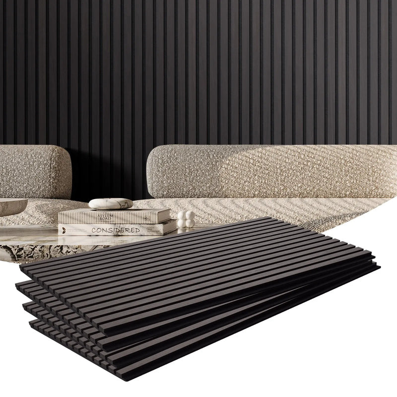VEVOR koka līstu akustiskie paneļi, 600 × 1200 mm, MDF akcenta koka sienas paneļi modernam interjera dekoram, mākslīgā koka sienas paneļi trokšņu samazināšanai, melnā ozola krāsā