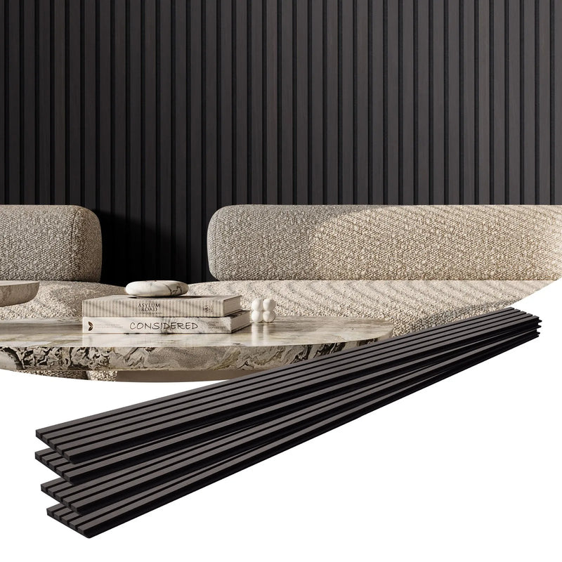 VEVOR koka līstu akustiskie paneļi, 200 × 2400 mm, MDF akcenta sienas paneļi modernam interjera dizainam, mākslīgā koka sienas paneļi trokšņu samazināšanai, melnā ozola krāsā