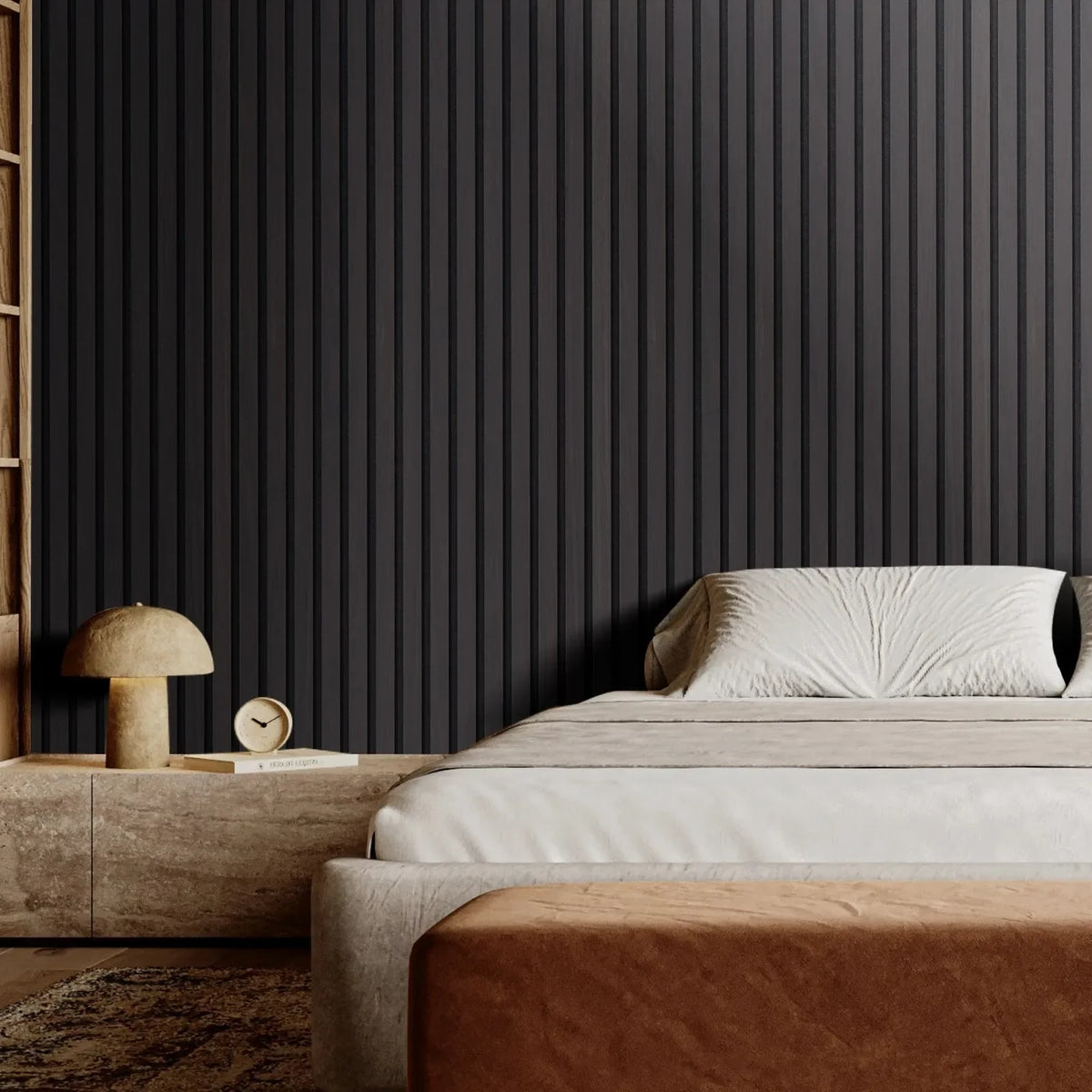 VEVOR koka līstu akustiskie paneļi, 200 × 2400 mm, MDF akcenta sienas paneļi modernam interjera dizainam, mākslīgā koka sienas paneļi trokšņu samazināšanai, melnā ozola krāsā