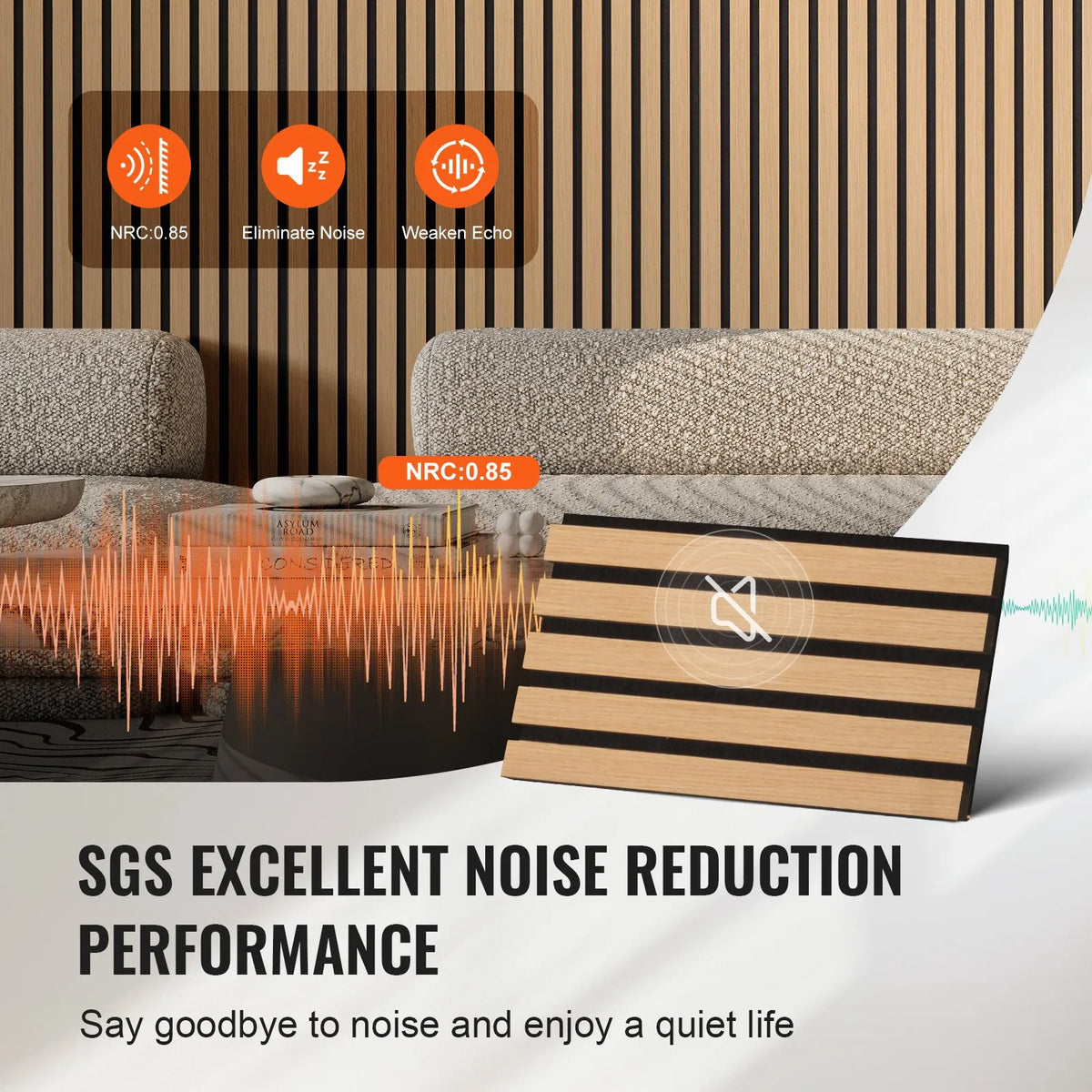 VEVOR koka līstu akustiskie paneļi, 200 × 2400 mm, MDF akcenta sienas paneļi modernam interjera dizainam, mākslīgā koka sienas paneļi trokšņu samazināšanai, gaišā ozola krāsā