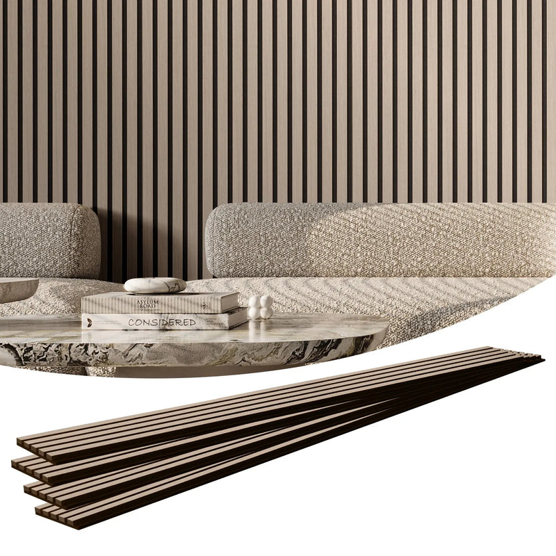 VEVOR koka līstu akustiskie paneļi, 200 × 2400 mm, MDF akcenta koka sienas paneļi modernam interjera dekoram, mākslīgā koka sienas paneļi trokšņu samazināšanai, sudrabkoka krāsā