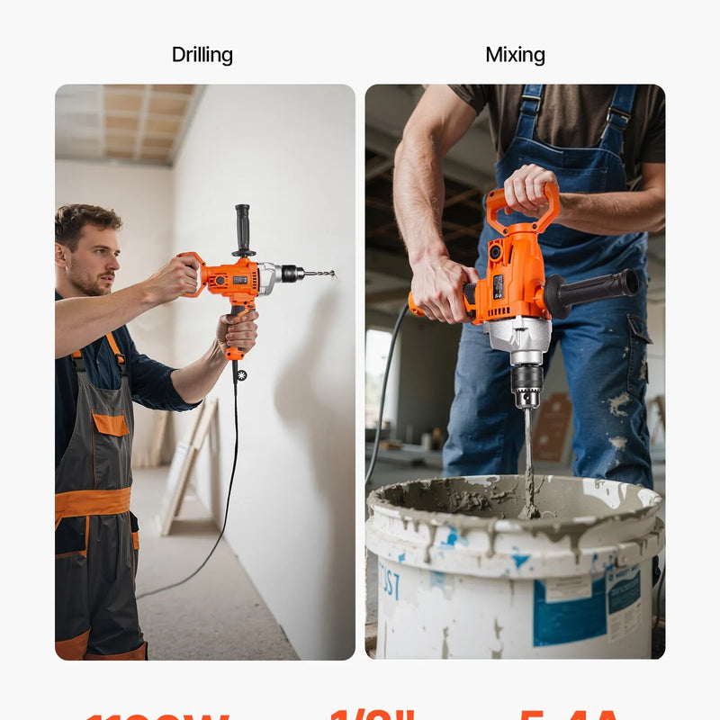 VEVOR urbjmaisītājs, 12,7 mm vadu elektriskais urbjmaisītāja komplekts, 0–850 apgr./min, 3,2 A maisīšanas urbjmašīna, maisīšanas iekārta ar D veida rokturi urbšanai un maisīšanai, rokas cementa maisītājs barībai, krāsai un cementam