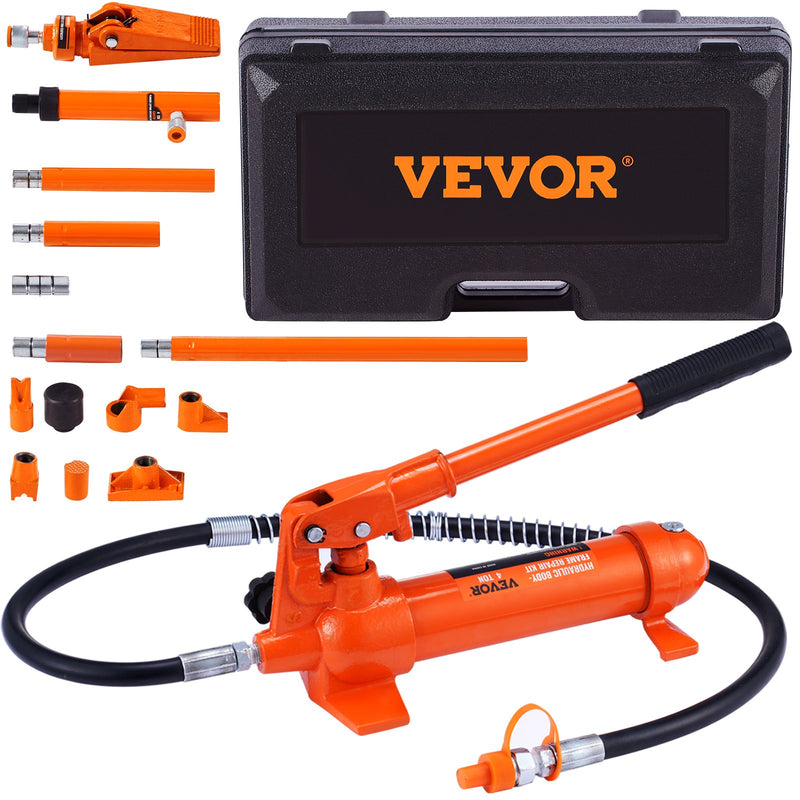 VEVOR 4 Ton Porta Power Kit - kaasaskantav hüdrauliline tõstuk koos 3,9 ft/1,2 m õlivoolikuga, autokere remondikomplekt koos hoiukastiga, sobib autode remondiks, veoautodele, põllumajandusele (8800 LBS)