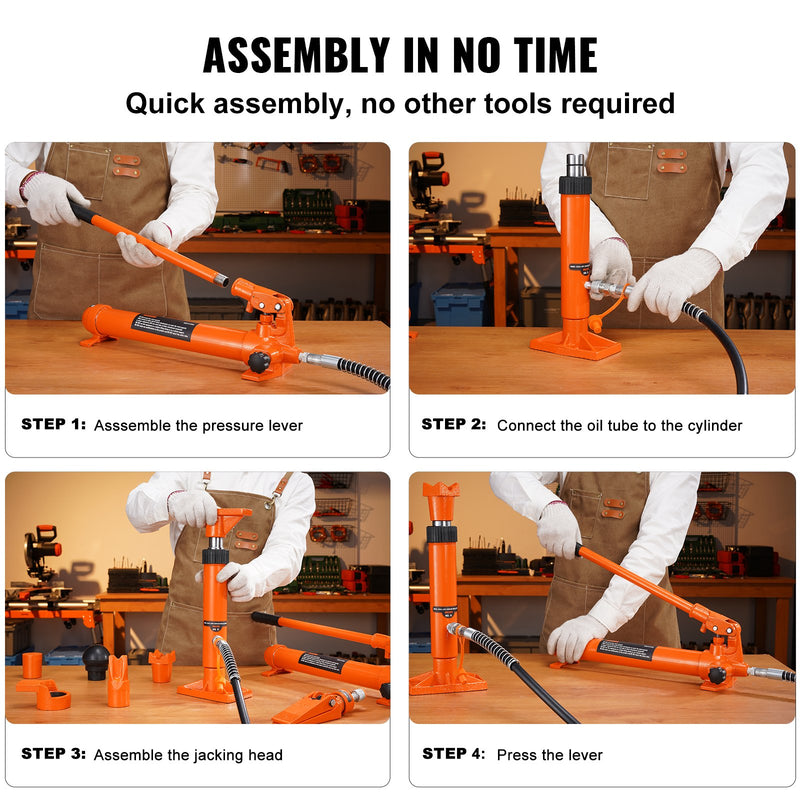 VEVOR 4 Ton Porta Power Kit - kaasaskantav hüdrauliline tõstuk koos 3,9 ft/1,2 m õlivoolikuga, autokere remondikomplekt koos hoiukastiga, sobib autode remondiks, veoautodele, põllumajandusele (8800 LBS)