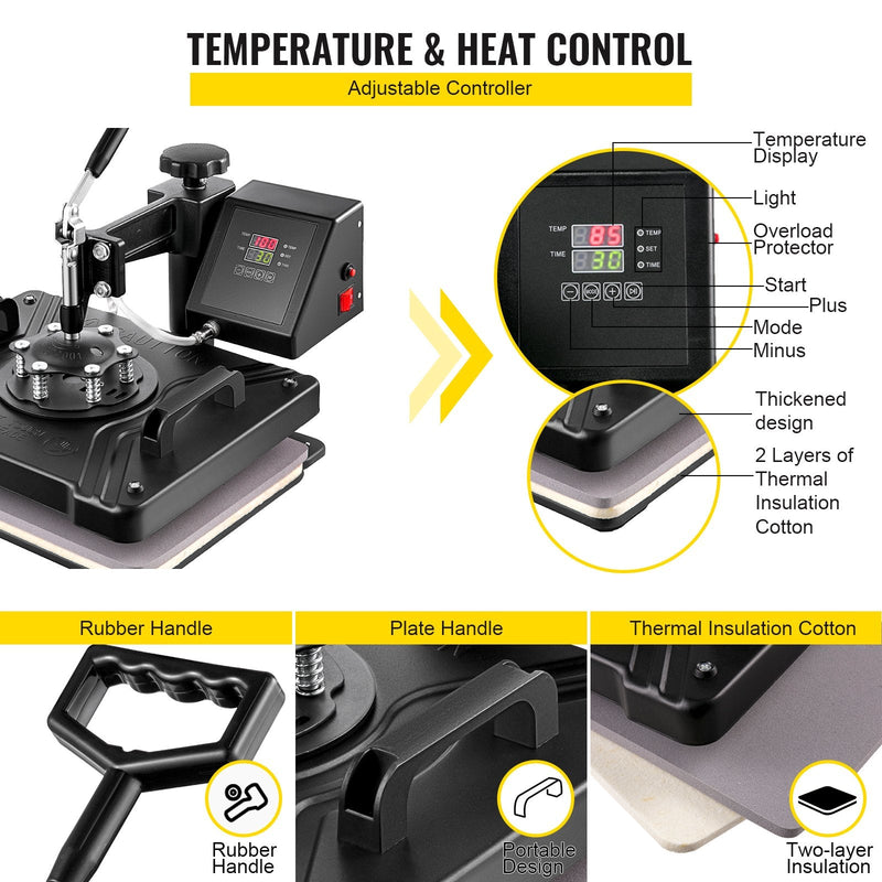 VEVOR 6-in-1 termoprese 38x30 cm | T-kreklu, krūžu, cepuru un šķīvju sublimācijas drukas iekārta