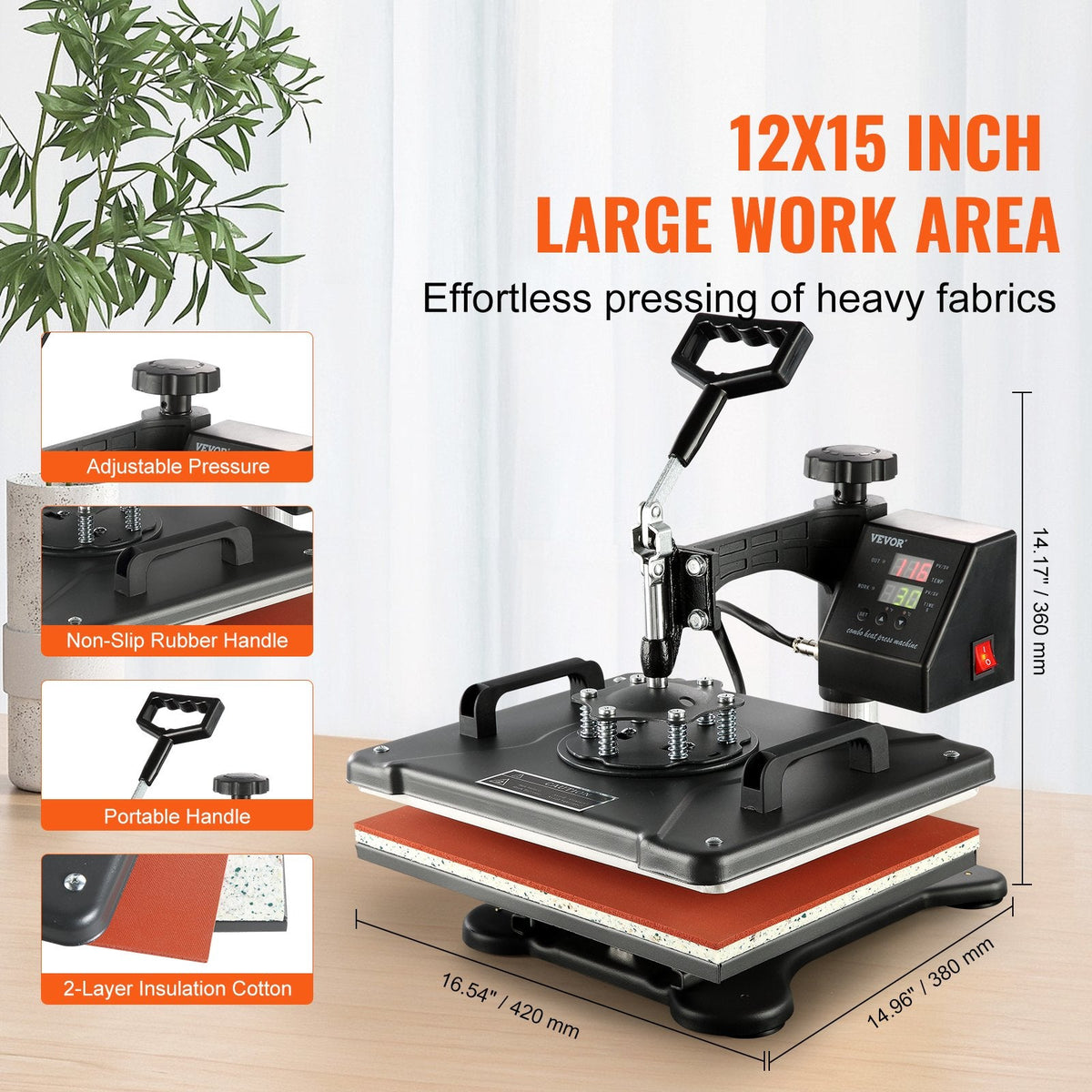 VEVOR 8-in-1 termoprese – 38 x 30 cm daudzfunkcionāla siltuma pārneses iekārta T-krekliem, krūzēm, cepurēm un šķīvjiem sublimācijas drukai