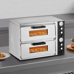 Elektriskā picas krāsns, 46 cm divstāvu galda modelis, 450 °C, ar termometru, neatkarīgu temperatūras kontroli un taimeri