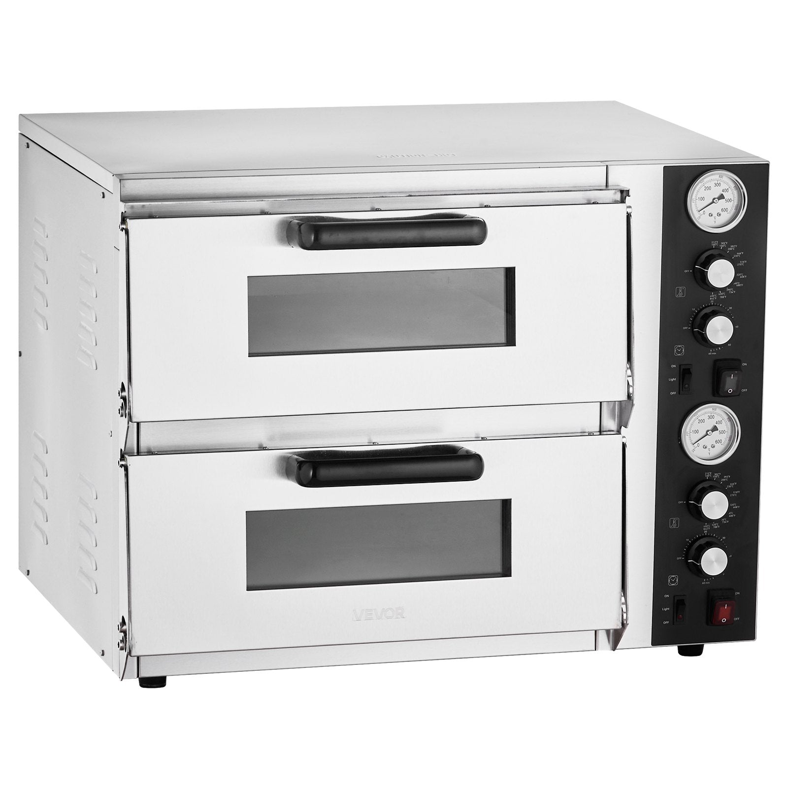 Elektriskā picas krāsns, 46 cm divstāvu galda modelis, 450 °C, ar termometru, neatkarīgu temperatūras kontroli un taimeri