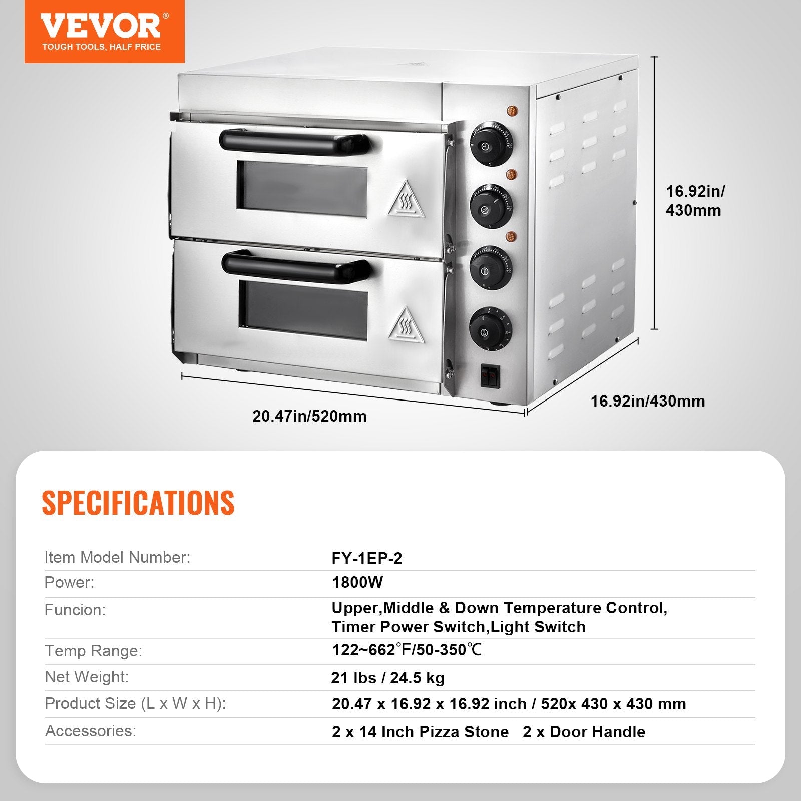VEVOR komerciālā galda picas krāsns, elektriskā, līdz 35,6 cm picām