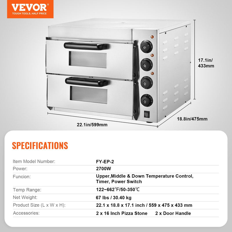 VEVOR komerciālā galda picas krāsns, elektriskā, līdz 40,6 cm picām, iekštelpām