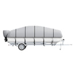 VEVOR pontona pārsegs 7010–7310 mm, 800D jūras klases PU Oksfordas audums, ar motora pārsegu un 16 stiprināšanas siksnām, piemērots platumam līdz 2590 mm, pelēks