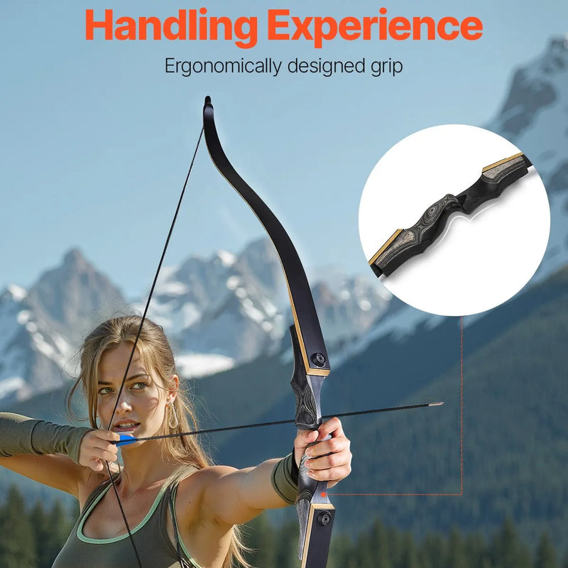 Sporta un mērķšaušanas komplekts ar recurve loku — 152 cm izjaucams koka loks labročiem ar ergonomisku rokturi, piemērots treniņiem un šaušanai mērķī (13,6 lbs), iesācējiem un pieredzējušiem