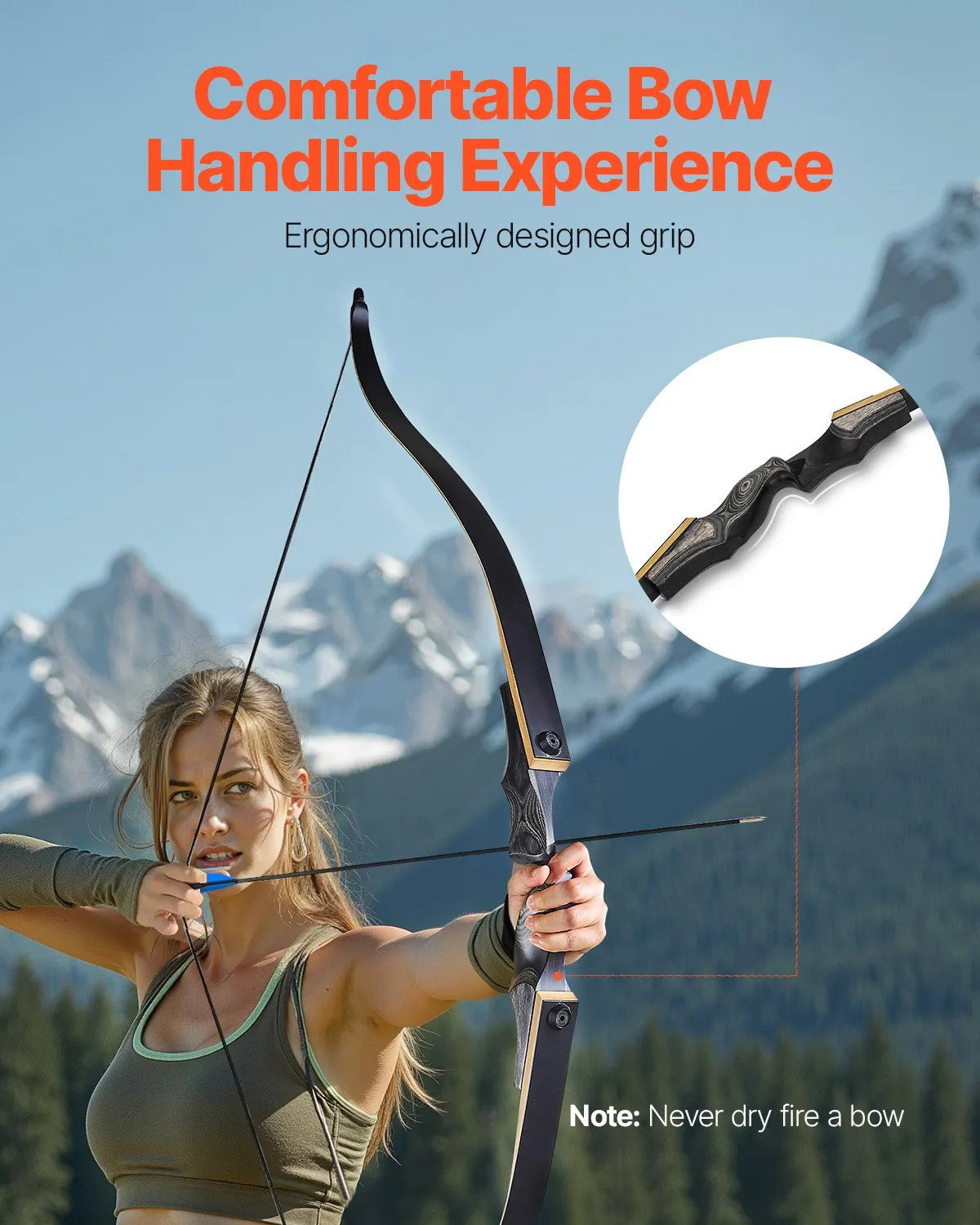 Sporta un mērķšaušanas komplekts ar recurve loku — 152 cm izjaucams koka loks labročiem ar ergonomisku rokturi, piemērots treniņiem un šaušanai mērķī (13,6 lbs), iesācējiem un pieredzējušiem