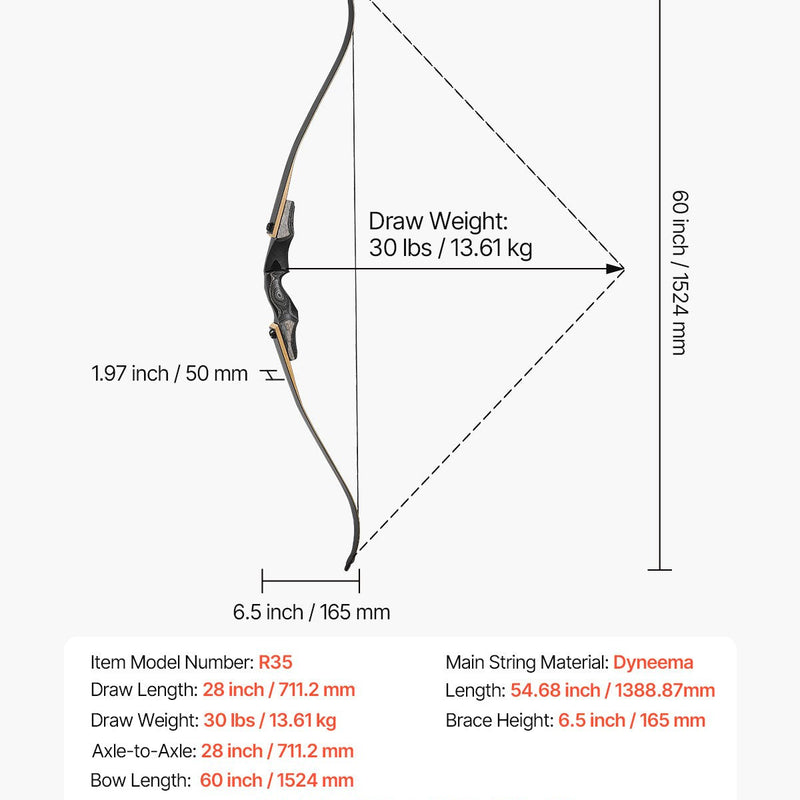 Sporta un mērķšaušanas komplekts ar recurve loku — 152 cm izjaucams koka loks labročiem ar ergonomisku rokturi, piemērots treniņiem un šaušanai mērķī (13,6 lbs), iesācējiem un pieredzējušiem