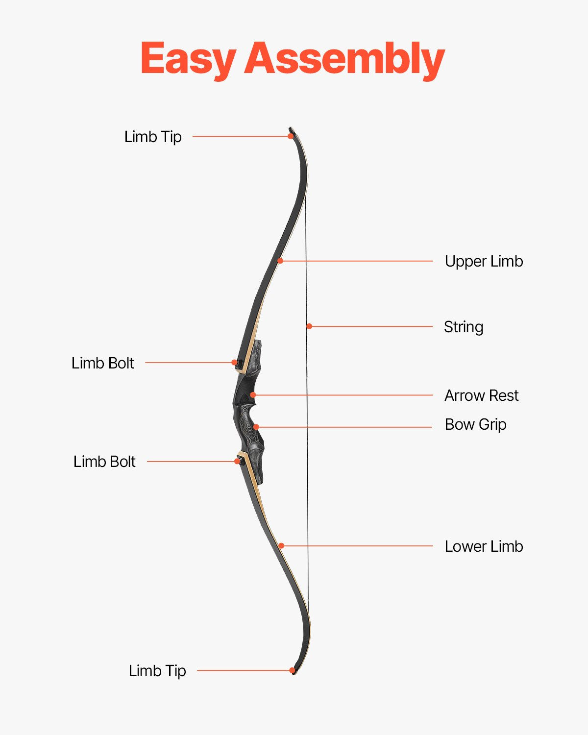 VEVOR Sporta un treniņu lokšaušanas komplekts ar rekursīvo loku un šautriņām — 152 cm izjaucams koka loks labročiem ar ergonomisku rokturi, piemērots mērķšaušanai iesācējiem un pieredzējušiem (22,7 lbs)