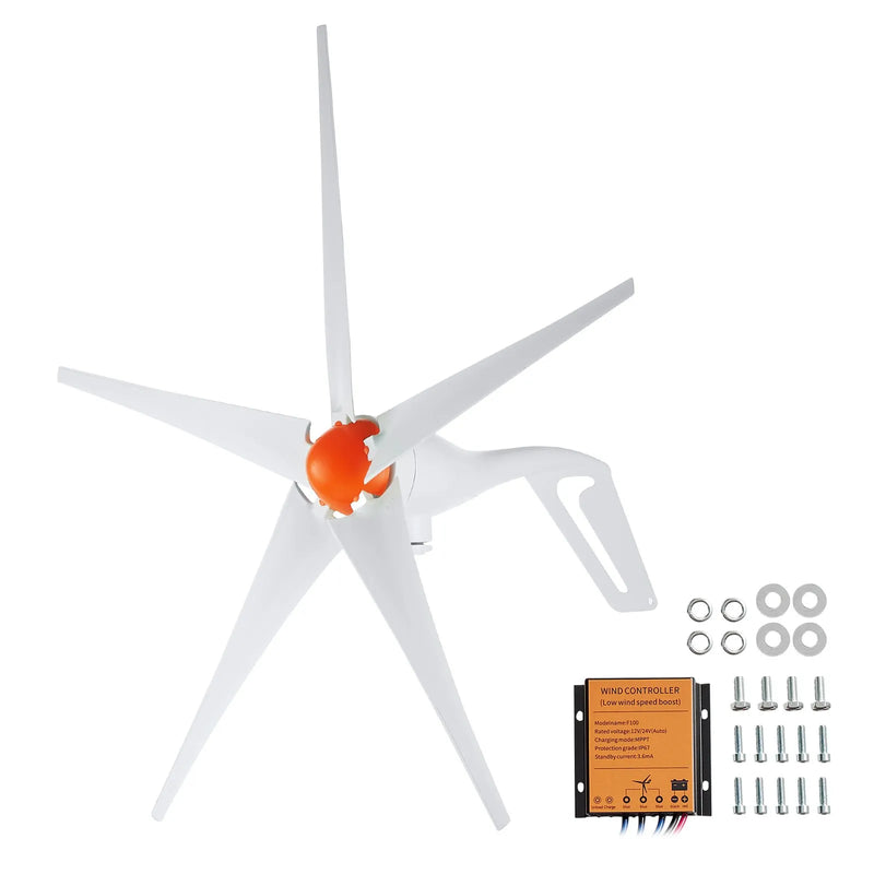 VEVOR 500 W vēja turbīnas ģenerators 12 V ar MPPT kontrolieri, 5 lāpstiņas, palaišanās vēja ātrums 2,5 m/s, regulējams vēja virziens, piemērots mājām, fermām, kemperiem un laivām