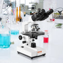 VEVOR binokulārais laboratorijas mikroskops ar LED apgaismojumu, 40–2500× palielinājums, divslāņu mehāniskais paraugu galds, komplektā tālruņa turētājs un mikroskopa priekšmetstikliņi