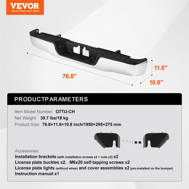 VEVOR Aizmugurējais soļu bamperis Hromēts tērauda bamperis 2007-2013 Toyota Tundra