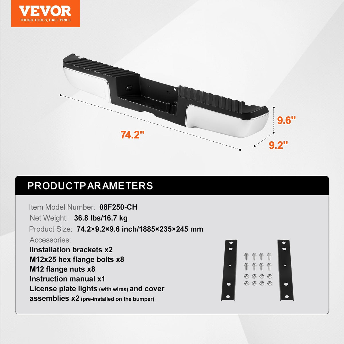VEVOR Aizmugurējais tērauda bamperis 2008–2016 Ford F250/Ford F350 Super Duty