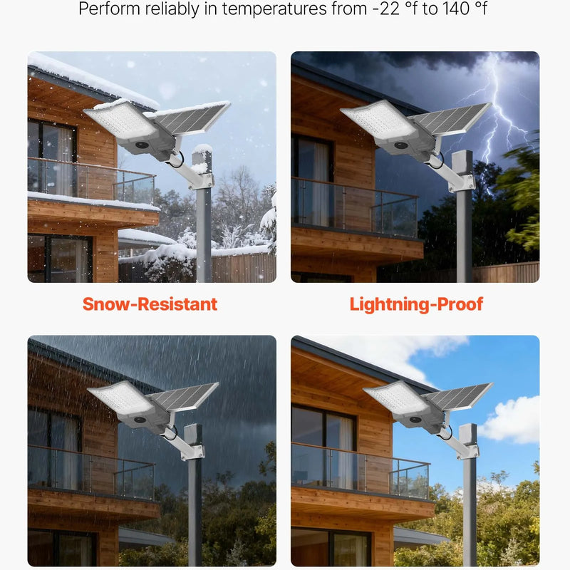 VEVOR 12 W saules ielas lampa āra apstākļiem, 900 lm, augstas jaudas LED prožektors autostāvvietām ar krēslas–rītausmas režīmu, dalītā tipa drošības apgaismojums ar RF tālvadību, IP65, piebraucamajam ceļam un pagalmam