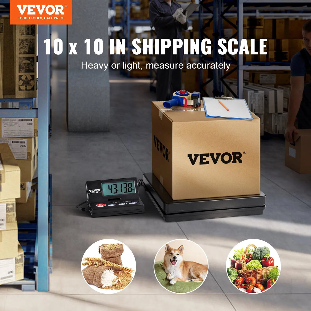 VEVOR digitālie pasta svari, 49,9 kg × 2 g, AC/DC barošana, LCD displejs