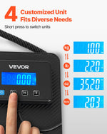 VEVOR digitālie pasta svari ar 10 g / 100 g dubulto precizitāti, 200 kg komerciālie svari ar turēšanas (Hold) / taras (Tare) funkciju un LCD displeju, paredzēti sūtījumiem, pasta nosūtījumiem un bagāžai, komplektā baterija un uzlādes kabelis