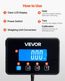 VEVOR digitālie pasta svari ar 10 g / 100 g dubulto precizitāti, 200 kg komerciālie svari ar turēšanas (Hold) / taras (Tare) funkciju un LCD displeju, paredzēti sūtījumiem, pasta nosūtījumiem un bagāžai, komplektā baterija un uzlādes kabelis