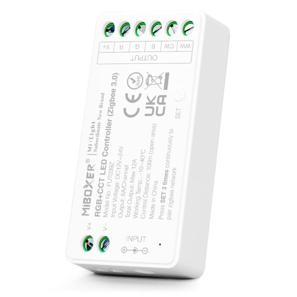 Mi-Light kontroller, RGB+CCT Zigbee 3.0, raadiojuhtimine, timmitav, max. 12A, 1 kanal max. 6A
