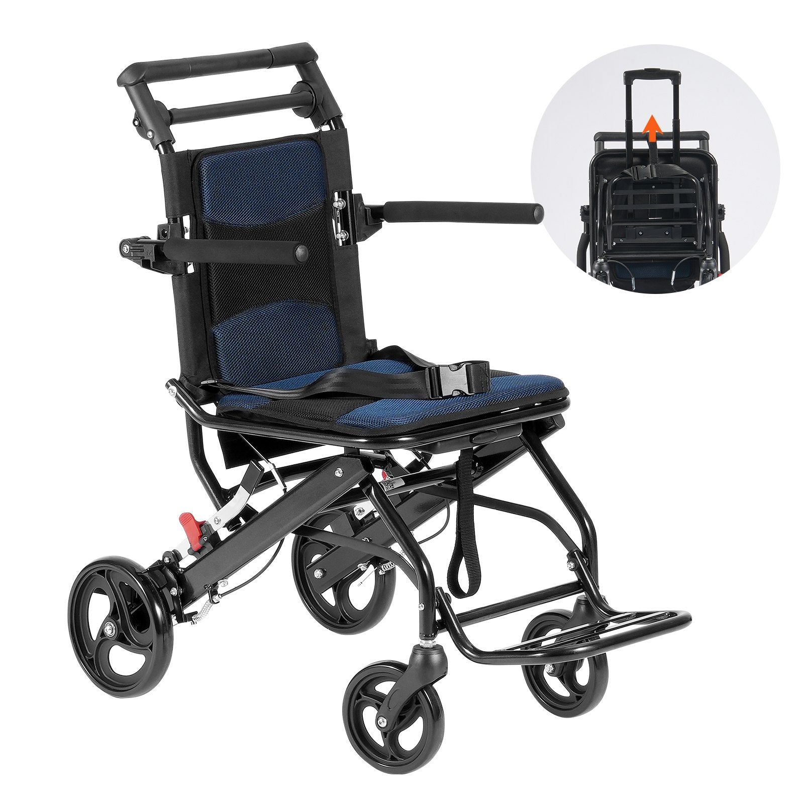 VEVOR transporta ratiņkrēsls no alumīnija sakausējuma, salokāms, sēdekļa platums 40 cm, slodze līdz 99,8 kg