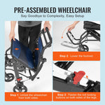 VEVOR transporta ratiņkrēsls no alumīnija sakausējuma, salokāms, sēdekļa platums 40 cm, slodze līdz 99,8 kg