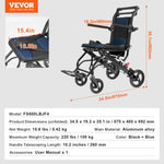 VEVOR transporta ratiņkrēsls no alumīnija sakausējuma, salokāms, sēdekļa platums 40 cm, slodze līdz 99,8 kg