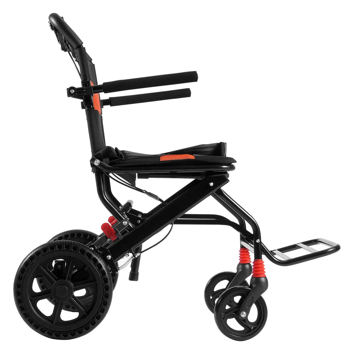 VEVOR transporta ratiņkrēsls no alumīnija sakausējuma, salokāms, sēdekļa platums 45,7 cm, slodze līdz 99,8 kg