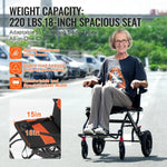 VEVOR transporta ratiņkrēsls no alumīnija sakausējuma, salokāms, sēdekļa platums 45,7 cm, slodze līdz 99,8 kg