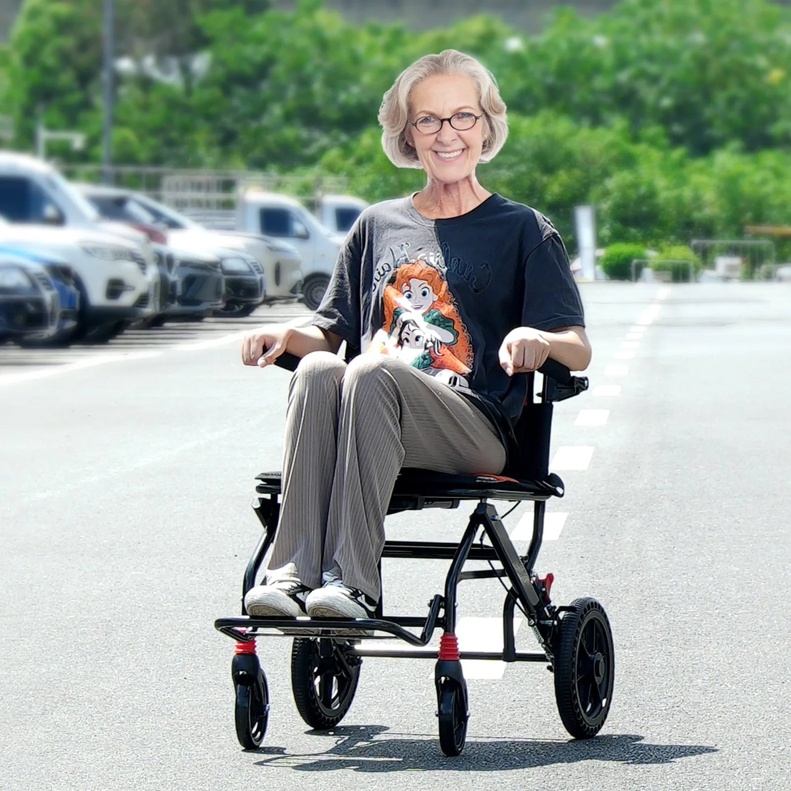 VEVOR transporta ratiņkrēsls no alumīnija sakausējuma, salokāms, sēdekļa platums 45,7 cm, slodze līdz 99,8 kg