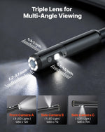 VEVOR trīskāršās kameras endoskops ar apgaismojumu, 11,4 cm HD IPS ekrāns, industriālais boreskops ar 8 + 2 LED gaismām, 8× tālummaiņu, IP67 ūdensizturību un 5 m stingru kabeli auto diagnostikai un cauruļvadu pārbaudei