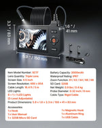 VEVOR trīskāršās kameras endoskops ar apgaismojumu, 11,4 cm HD IPS ekrāns, industriālais boreskops ar 8 + 2 LED gaismām, 8× tālummaiņu, IP67 ūdensizturību un 5 m stingru kabeli auto diagnostikai un cauruļvadu pārbaudei