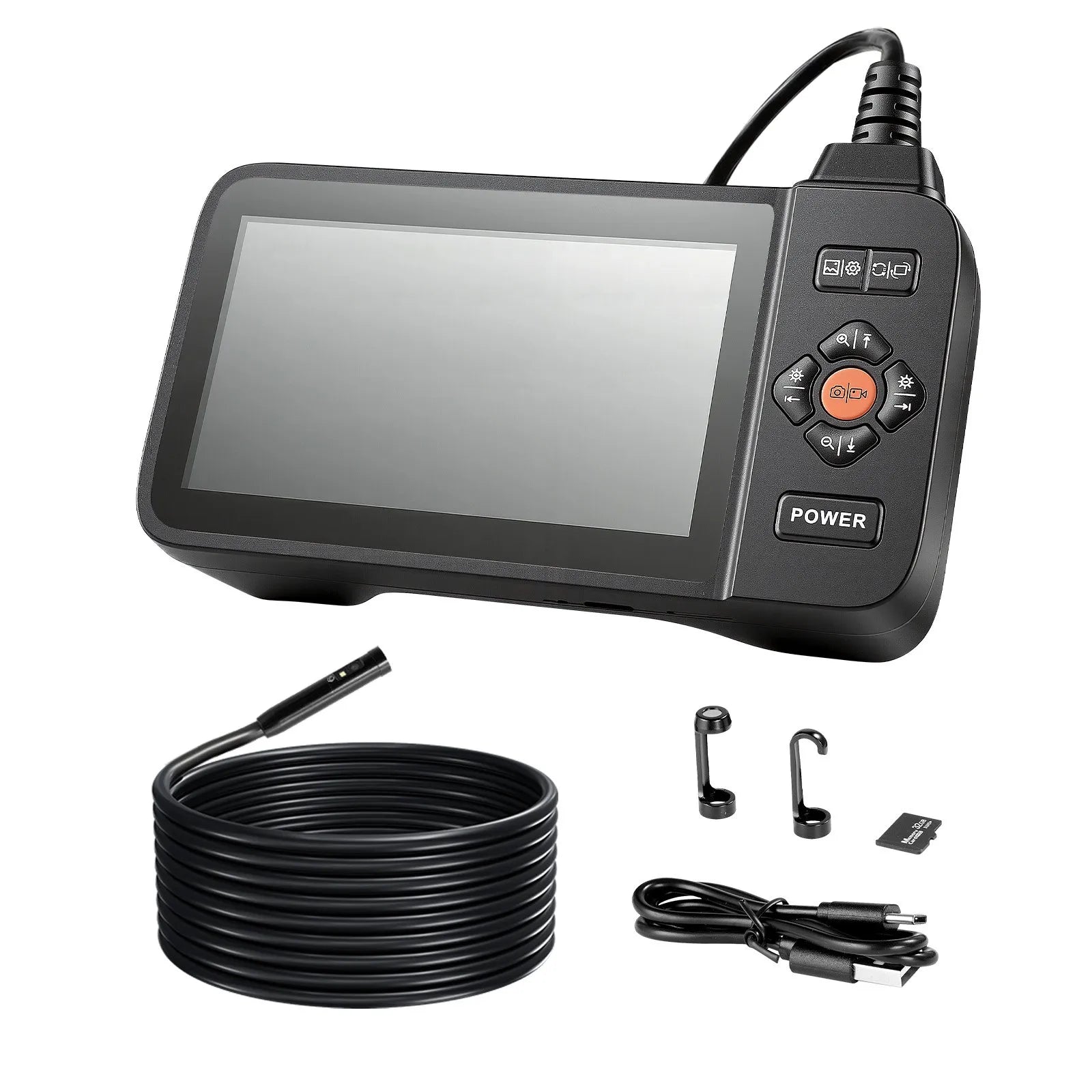 VEVOR trīskāršās kameras endoskops ar apgaismojumu, 11,4 cm HD IPS ekrāns, industriālais boreskops ar 8 + 2 LED gaismām, 8× tālummaiņu, IP67 ūdensizturību un 5 m stingru kabeli auto diagnostikai un cauruļvadu pārbaudei