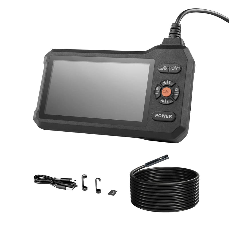 VEVOR trīskāršās kameras endoskops ar apgaismojumu, 12,7 cm HD IPS ekrāns, 1280 × 720 HD kamera, 8 + 2 LED gaismas, 8× tālummaiņa, IP67 ūdensizturība un 5 m stingrais kabelis auto un cauruļvadu pārbaudei
