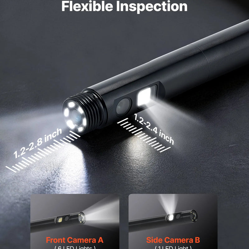 VEVOR divu kameru endoskops ar apgaismojumu, 12,7 cm HD IPS ekrāns, industriālais boreskops ar 5,5 mm zondi, 8× tālummaiņu, IP67 ūdensizturību un 5 m stingru kabeli auto diagnostikai un cauruļvadu pārbaudei