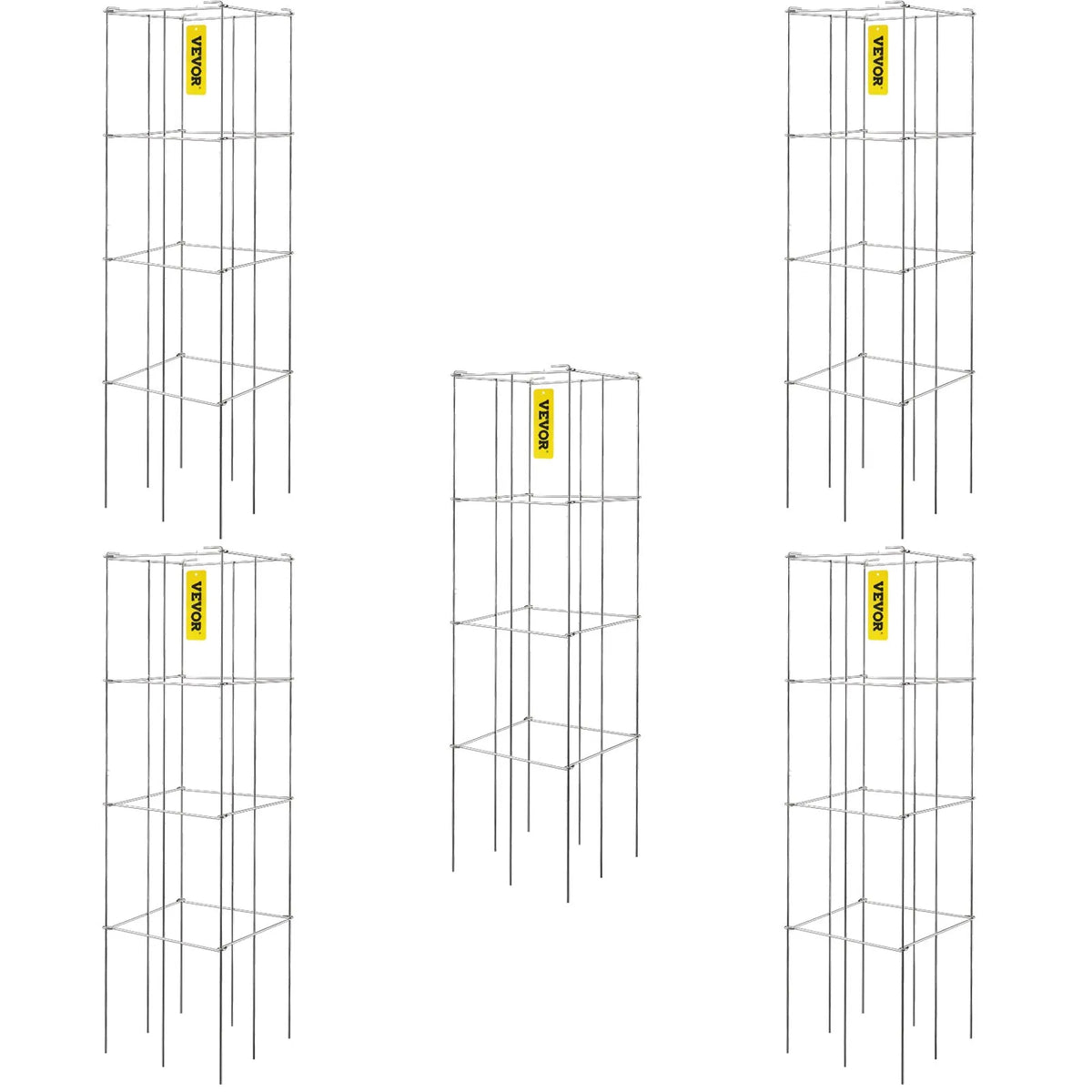 Tomātu balsti, 30 × 30 × 117 cm, 5 gab. kvadrātveida augu atbalsta konstrukcijas, sudraba PVC pārklāts tērauds, torņi kāpšanas dārzeņiem, augiem, ziediem un augļiem