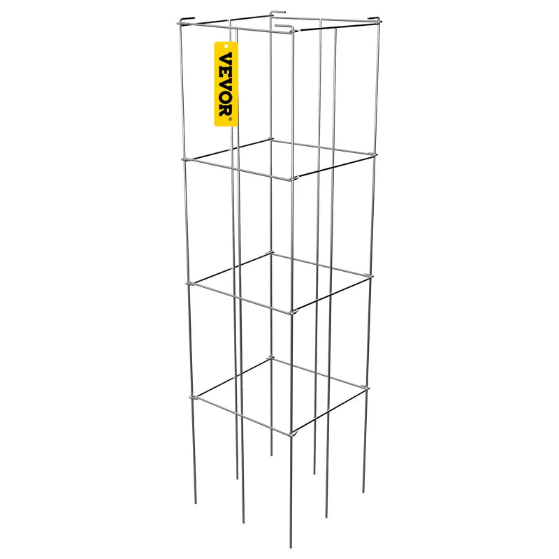 Tomātu balsti, 30 × 30 × 117 cm, 10 gab. kvadrātveida augu atbalsta konstrukcijas, sudraba PVC pārklāts tērauds, torņi kāpšanas dārzeņiem, augiem, ziediem un augļiem