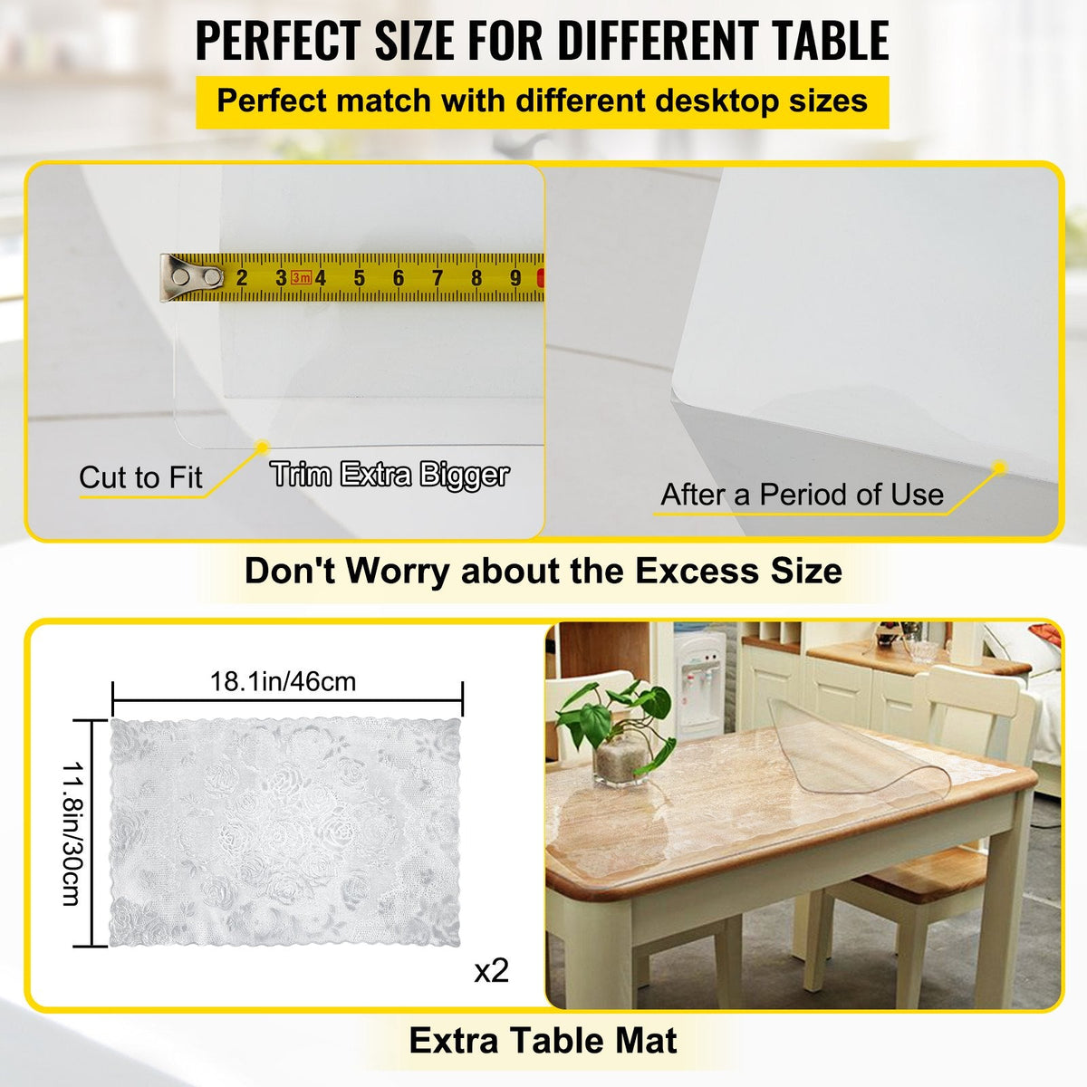VEVOR plastmasas galda pārklājs 101 x 183 cm, 1,5 mm biezs caurspīdīgs galda aizsargs, taisnstūra caurspīdīgs rakstāmgalda paliktnis, ūdensizturīgs un viegli tīrāms, piemērots birojam, kumodei, nakts skapītim