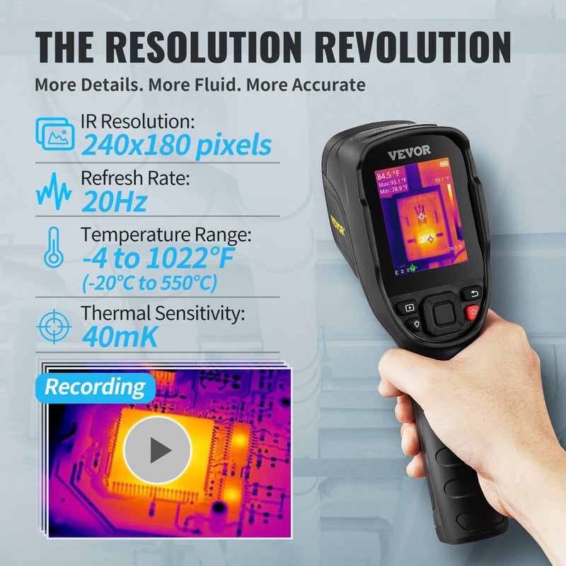 VEVOR infrasarkano staru termokamera ar redzamās gaismas kameru, 2 MP, IR izšķirtspēja 240 × 180 pikseļi