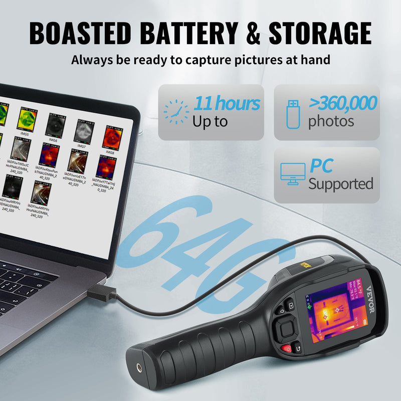 VEVOR Инфракрасная тепловизионная камера с камерой видимого света, 2 МП, разрешение ИК 240 × 180 пикселей