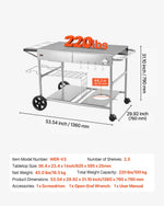 VEVOR āra grila galds uz riteņiem, 925 × 595 × 25 mm darba virsma, pārvietojams āra gatavošanas galds ar 4 garšvielu traukiem, vākiem, āķiem un riteņiem, BBQ sagatavošanai piknikam, virtuvei un pagalmam
