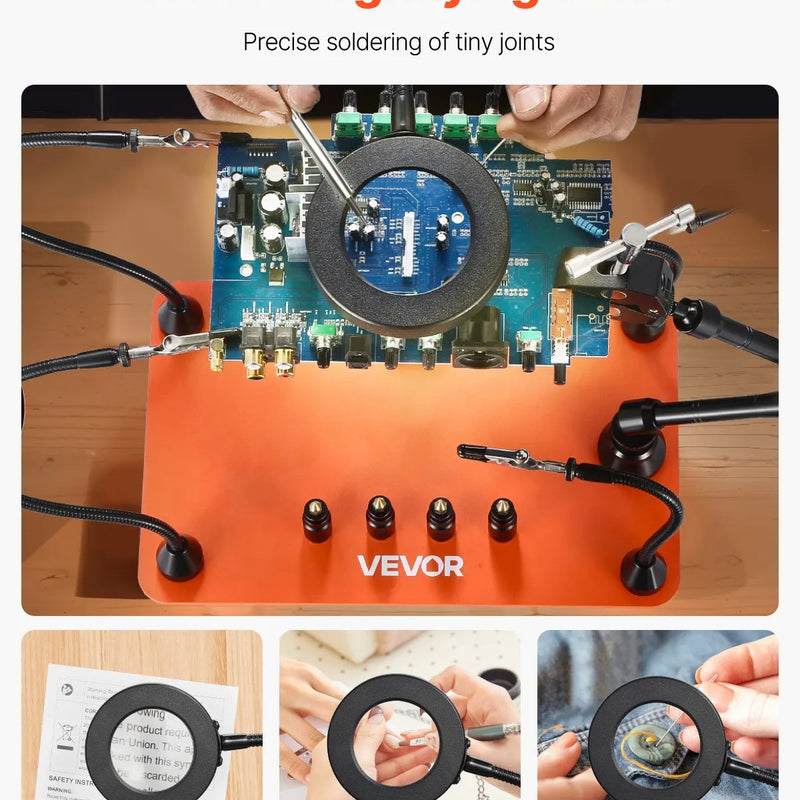 Магнитная паяльная станция с третьей рукой, 3× светодиодной лампой, 4 держателями для печатных плат и 360° держателем для пистолета горячего воздуха, сверхмощная базовая модель для работы с электроникой
