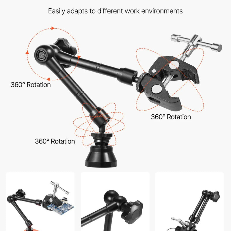 Магнитная паяльная станция с третьей рукой, 3× светодиодной лампой, 4 держателями для печатных плат и 360° держателем для пистолета горячего воздуха, сверхмощная базовая модель для работы с электроникой